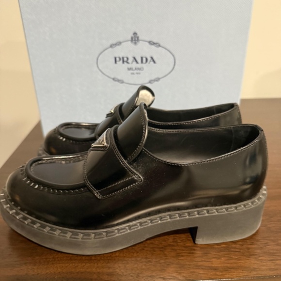 Prada triangle loafer- black, like new, size 37.5 (8-8.5) - Picture 3 of 5